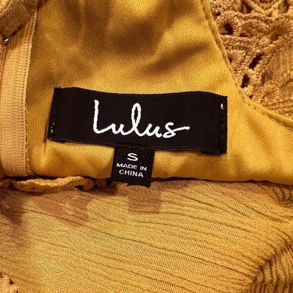Lulu's Small This Love Mustard Yellow Lace Maxi Dress Size S - Picture 14 of 14